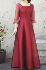 画像1: 閉店セール/訳あり/納期最長3か月/フレアーロングドレス/レッド9号※注意:ドレス丈限界あり (1)