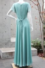 画像3: シャンブレー楊柳ジョーゼットの袖付きフレアーロングドレス(リボン付き) (3)