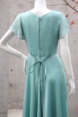 画像5: シャンブレー楊柳ジョーゼットの袖付きフレアーロングドレス(リボン付き) (5)